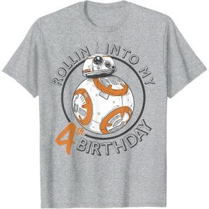 image:imageStar Wars BB8 Rollin Into My 4th Birthday Portrait TShirtHeather Grey