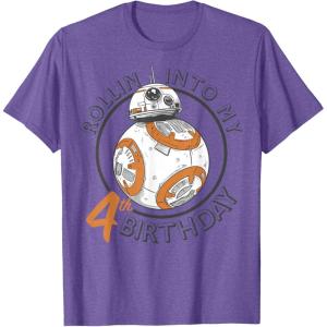 image:imageStar Wars BB8 Rollin Into My 4th Birthday Portrait TShirtPurple Heather