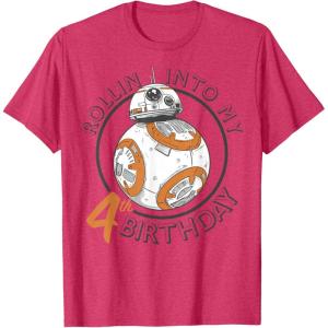 image:imageStar Wars BB8 Rollin Into My 4th Birthday Portrait TShirtRed Heather