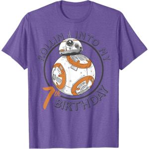 image:imageStar Wars BB8 Rollin Into My 7th Birthday Portrait TShirtPurple Heather