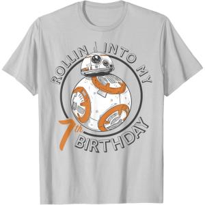 image:imageStar Wars BB8 Rollin Into My 7th Birthday Portrait TShirtSilver Grey
