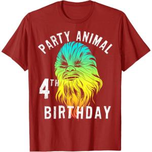 image:imageStar Wars Chewie Party Animal 4th Birthday Colorful Portrait TShirtCranberry Red