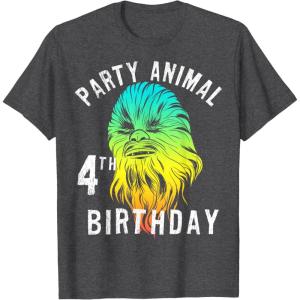 image:imageStar Wars Chewie Party Animal 4th Birthday Colorful Portrait TShirtDark Heather Grey