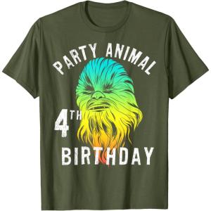 image:imageStar Wars Chewie Party Animal 4th Birthday Colorful Portrait TShirtOlive Green