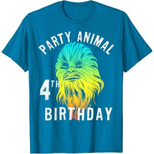 image:imageStar Wars Chewie Party Animal 4th Birthday Colorful Portrait TShirtSapphire Blue