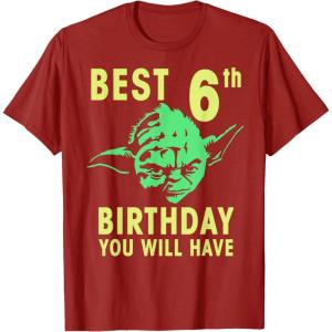 image:imageStar Wars Yoda Best 6th Birthday You Will Have Stencil TShirtCranberry Red