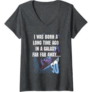 image:imageWomens Star Wars I Was Born A Long Time Ago 50th Birthday Disney VNeck TShirtDark Heather Grey