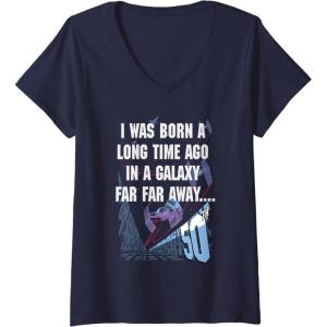 image:imageWomens Star Wars I Was Born A Long Time Ago 50th Birthday Disney VNeck TShirtNavy Blue