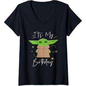 image:imageWomens Star Wars The Mandalorian Grogu Its My Birthday Party VNeck TShirtBlack