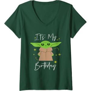 image:imageWomens Star Wars The Mandalorian Grogu Its My Birthday Party VNeck TShirtDark Green