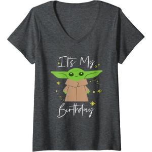 image:imageWomens Star Wars The Mandalorian Grogu Its My Birthday Party VNeck TShirtDark Heather Grey
