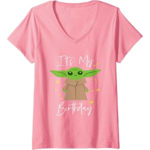 image:imageWomens Star Wars The Mandalorian Grogu Its My Birthday Party VNeck TShirtPink