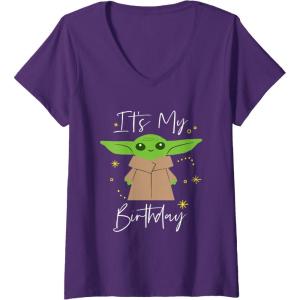 image:imageWomens Star Wars The Mandalorian Grogu Its My Birthday Party VNeck TShirtPurple