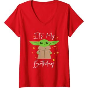 image:imageWomens Star Wars The Mandalorian Grogu Its My Birthday Party VNeck TShirtRed