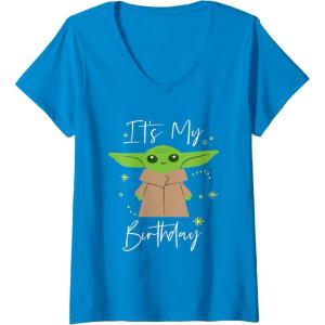 image:imageWomens Star Wars The Mandalorian Grogu Its My Birthday Party VNeck TShirtSapphire Blue