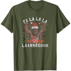 image:imageStar Wars Christmas Chewbacca Lights amp Presents Fa La La TShirtOlive Green