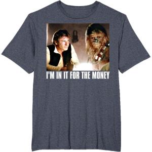 image:imageStar Wars Im in it for the Money Han Solo Chewbacca TShirt TShirtHeather Blue