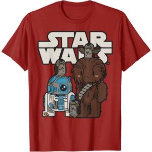 image:imageStar Wars Last Jedi R2D2 Porgs Chewie Cutie Cartoon TShirt TShirtCranberry Red