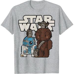 image:imageStar Wars Last Jedi R2D2 Porgs Chewie Cutie Cartoon TShirt TShirtHeather Grey