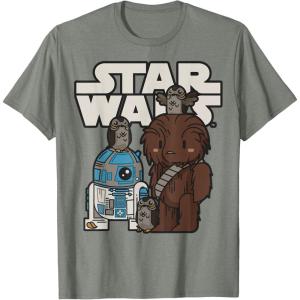 image:imageStar Wars Last Jedi R2D2 Porgs Chewie Cutie Cartoon TShirt TShirtOlive Heather