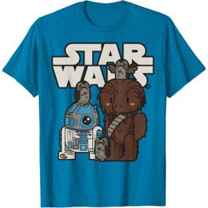 image:imageStar Wars Last Jedi R2D2 Porgs Chewie Cutie Cartoon TShirt TShirtSapphire Blue