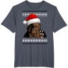 image:imageStar Wars Chewie Santa Hat Ugly Christmas Sweater TShirt TShirtHeather Blue