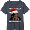 image:imageStar Wars Chewie Santa Hat Ugly Christmas Sweater TShirt TShirtHeather Blue