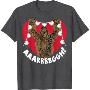 image:imageStar Wars Chewbacca Holding Heart Lights TShirtDark Heather Grey