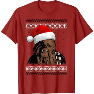 image:imageStar Wars Chewie Santa Hat Ugly Christmas Sweater TShirt TShirtCranberry Red