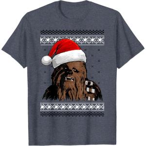 image:imageStar Wars Chewie Santa Hat Ugly Christmas Sweater TShirt TShirtHeather Blue