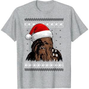 image:imageStar Wars Chewie Santa Hat Ugly Christmas Sweater TShirt TShirtHeather Grey