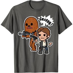 image:imageStar Wars Han Solo Chewie Cute Cartoon Style Graphic TShirt TShirtAsphalt Grey