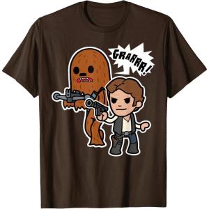image:imageStar Wars Han Solo Chewie Cute Cartoon Style Graphic TShirt TShirtBrown