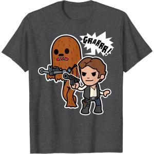 image:imageStar Wars Han Solo Chewie Cute Cartoon Style Graphic TShirt TShirtDark Heather Grey