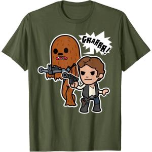 image:imageStar Wars Han Solo Chewie Cute Cartoon Style Graphic TShirt TShirtOlive Green