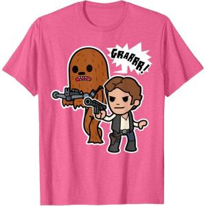 image:imageStar Wars Han Solo Chewie Cute Cartoon Style Graphic TShirt TShirtPink Heather