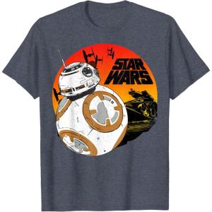 image:imageStar Wars Last Jedi BB8 Retro Sunset Rollabout TShirt TShirtHeather Blue