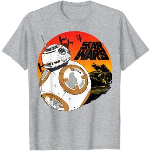 image:imageStar Wars Last Jedi BB8 Retro Sunset Rollabout TShirt TShirtHeather Grey