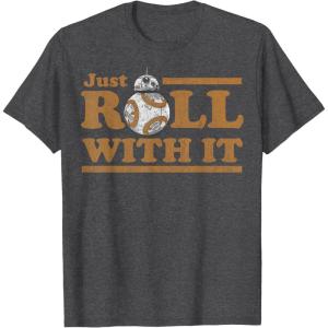 image:imageStar Wars Last Jedi Retro Just Roll BB8 Graphic TShirt TShirtDark Heather Grey