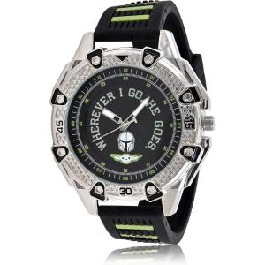 image:imageAccutime Lucas Star Wars Baby Yoda Adult Mens Analog Watch  Silicone Strap Large Glass Dial Mattle Case Male Analog Wrist Watch in Black Model MNL9008AZ