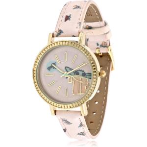 image:imageAccutime Lucas Star Wars Mandalorian Baby Yoda Adult Analog Womens Watch  Pink Faux Leather Female Analog Watch Model MNL5029AZ