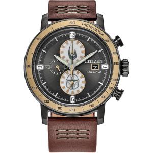 image:imageCITIZEN Mens EcoDrive Mandalorian Chronograph 44mm TwoTone IonPlated Stainless Steel Case with a Brown Leather Strap amp Gray Dial Style CA085709W