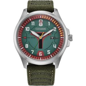 image:imageCitizen Mens EcoDrive Boba Fett Watch SilverTone Stainless Steel Case with a Green Nylon Strap amp Green Dial Style AW141806W