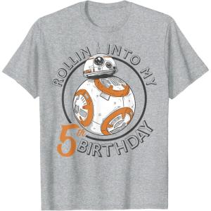 image:imageStar Wars BB8 Rollin Into My 5th Birthday Portrait TShirtHeather Grey