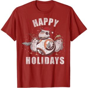 image:imageStar Wars Christmas BB8 amp Porgs Happy Holidays TShirtCranberry Red