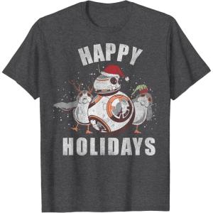 image:imageStar Wars Christmas BB8 amp Porgs Happy Holidays TShirtDark Heather Grey