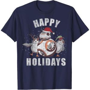 image:imageStar Wars Christmas BB8 amp Porgs Happy Holidays TShirtNavy Blue