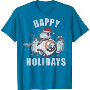 image:imageStar Wars Christmas BB8 amp Porgs Happy Holidays TShirtSapphire Blue