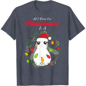 image:imageStar Wars Porg All I Want Christmas Holiday Graphic TShirt TShirtHeather Blue