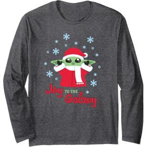 image:imageStar Wars The Mandalorian Grogu Joy to the Galaxy Holiday Long Sleeve TShirtDark Heather Grey